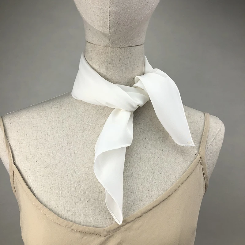 Ascot Neck Scarf - ใหม่ผู้หญิงผ้าพันคอผ้าไหมสแควร์คอผ้าคลุมไหล่เลดี้สีขาวผ้าพันคอผม Band Kerchief สําหรับ DIY ภาพวาด