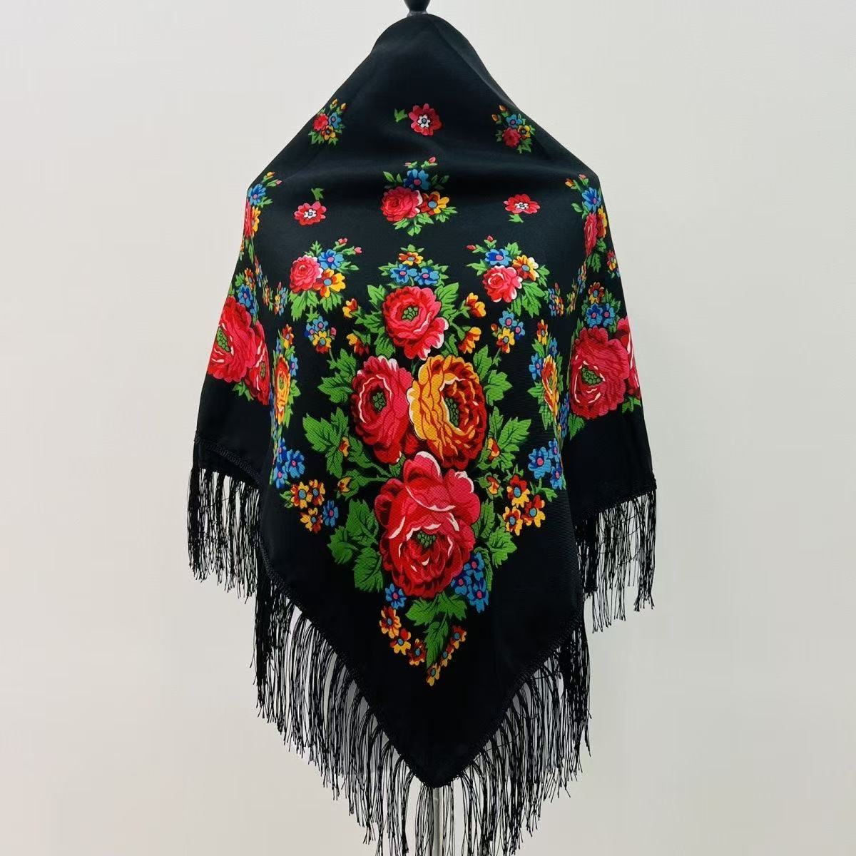 Bandana Cotton - 120*120 ซม.ดอกไม้หรูหราแห่งชาติรัสเซียผ้าพันคอผู้หญิง Fringed ยูเครนผ้าคลุมไหล่ผ้าพันคอสุภาพสตรีหัว Hijab ผ้าพันคอ