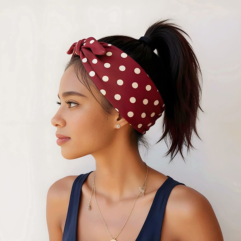 Bandana Cotton - ที่คาดผมแบบกว้างสไตล์เรโทร ผ้าฝ้ายยืดหยุ่น ลายจุด สำหรับผู้หญิง ผ้าพันศีรษะแบบยืดหยุ่น วินเทจ