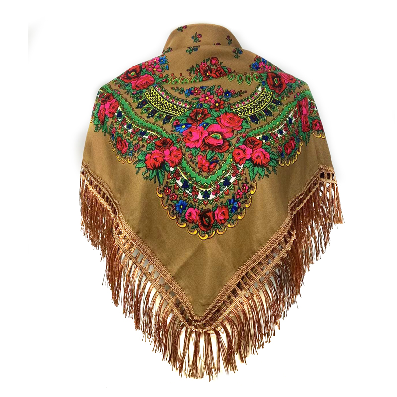 Bandana Cotton - ชาติพันธุ์ Fringed แถบคาดศีรษะผ้าพันคอ Babushka Headwrap Shawl