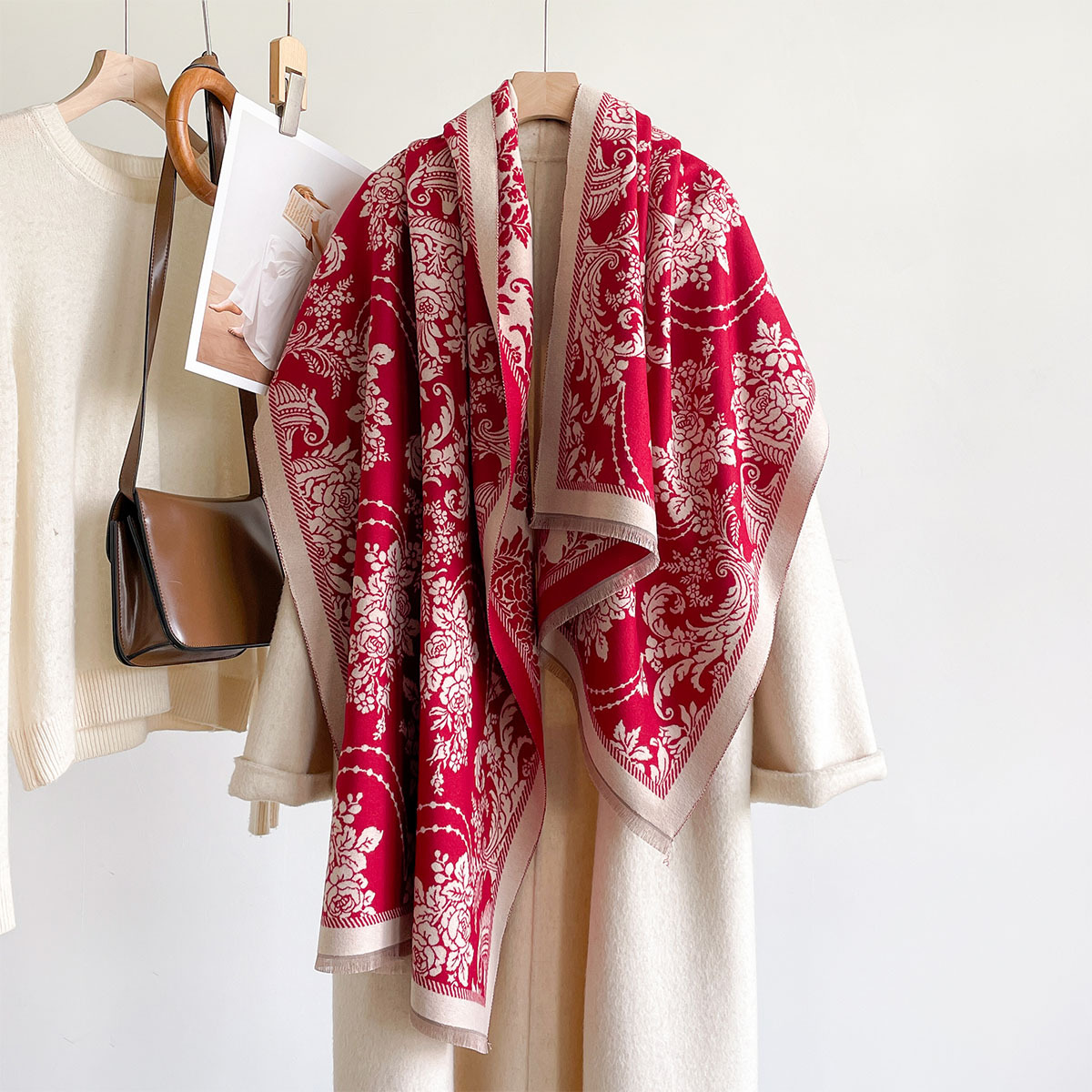 ผ้าพันคอแคชเมียร์เทียมสำหรับผู - Pashmina Wrap Large บทวิจารณ์และราคา