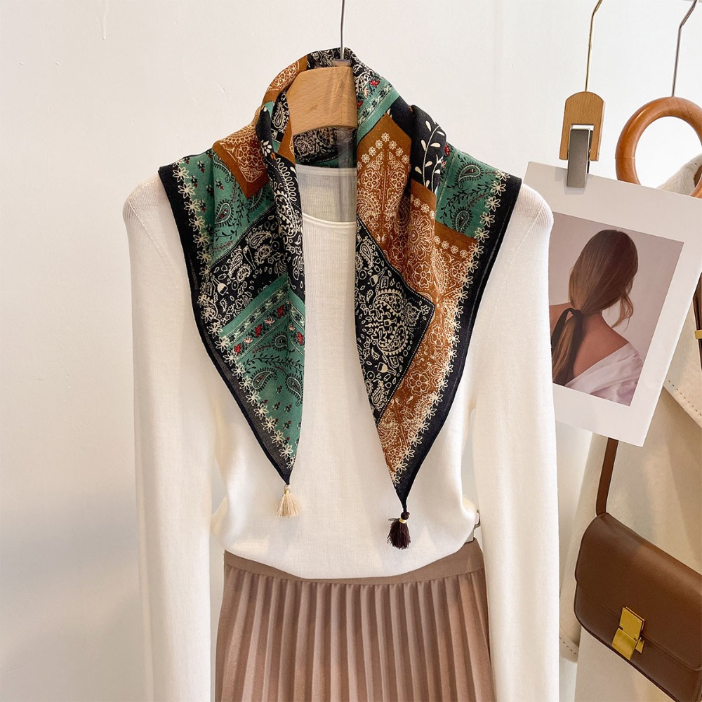 ผ้าพันคอพู่ห้อยสำหรับผู้หญิง ผ - Bandana Cotton บทวิจารณ์และราคา
